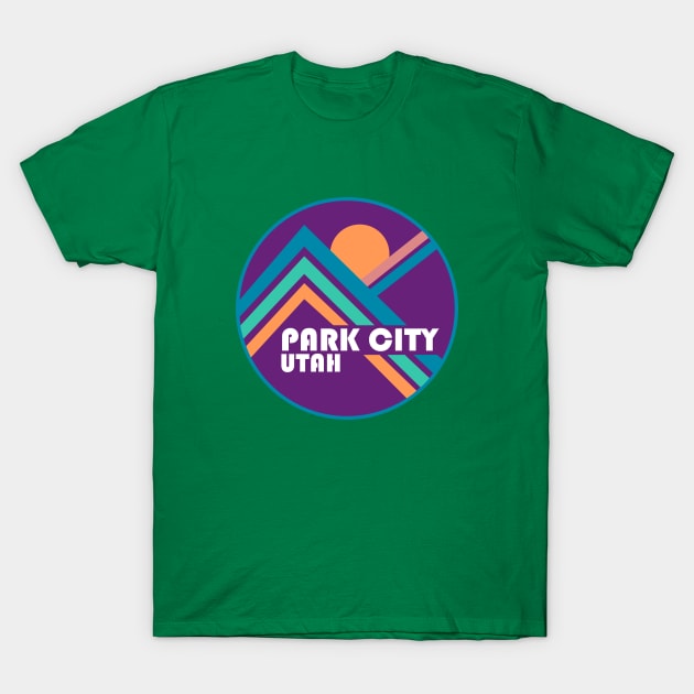 Park City Retro Mountains Purple T-Shirt by MountainFlower